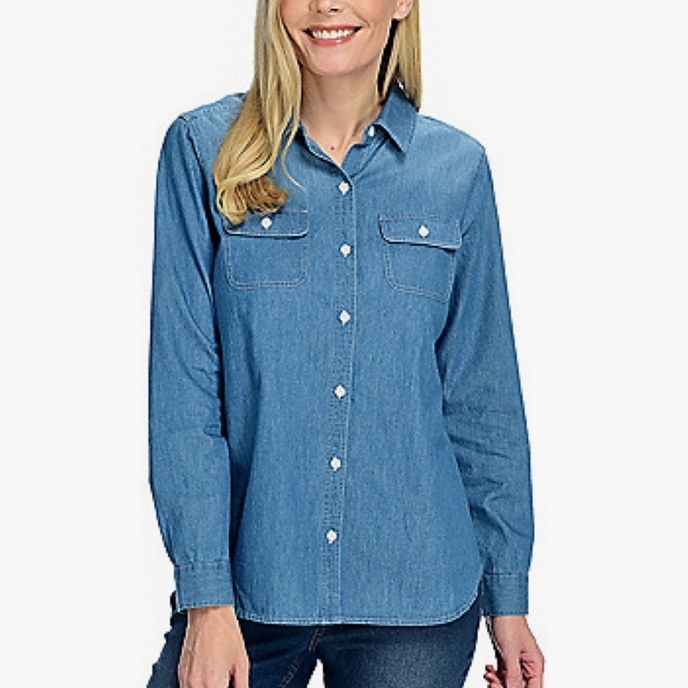 CJ BANKS Blue Long Sleeve Lightweight Denim Shirt Size 1X